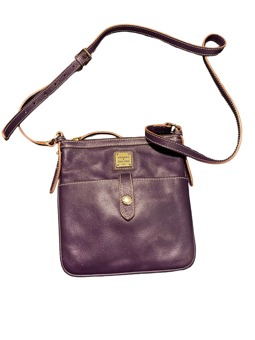Dooney & Bourke Purple Leather Letter Carrier Crossbody Bag